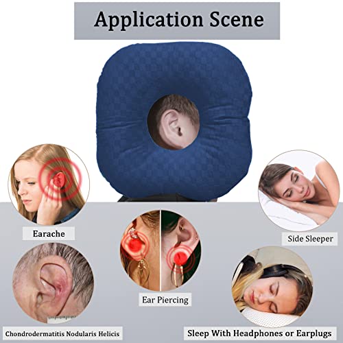 Image of Ear Piercing Pillow for Side Sleepers, Pillow with an Ear Hole for CNH and Ear Pain Ear Inflammation Pressure Sores, O-Shaped Side Sleeping Pillow, Ear Guard Pillow(Dark Blue)
