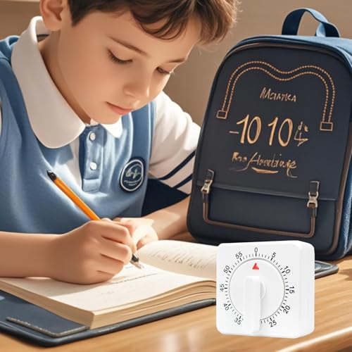 2 Pcs Kitchen Timer with Alarm : Square 60 Minute Mechanical Visual Cooking, Time Management Tools Hour Manual Countdown Timer for Baking, Homework, Exercise Auto Off No Batteries Required White - Thumbnail 2