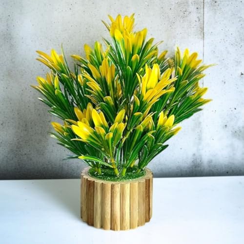 Image of Artificial Plant with Wooden Pot for Home Decor, Real Look Mini Fake Plant for Table, Office Desk & Living Room Decoration (22.5 CM, Green)