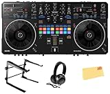 Pioneer DDJ-REV5 4-Deck DJ Controller - Black Bundle with Laptop Stand, Headphones, and Austin Bazaar Polishing Cloth