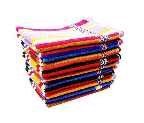Image of Space Fly 500 GSM Cotton Hand Towels 11x17 Inch - Pack of 6 Soft & Absorbent Striped Face Towels - Quick Dry, Lightweight, Skin-Friendly - for Kitchen, Gym, Bath, Travel