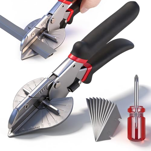 Cisailles à Onglets Multi-Angles 45 ° -135 °avec 10 Lames de Rechange et Tournevis, Outil de Coupe avec Poignée Antidérapante et Cadran Clair pour Couper...