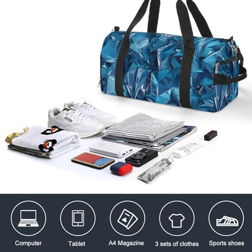 Blue Geometric Diamond Gym Sport Bag Travel Duffel Bags Tote with Shoe Compartment Water Resistant Pouch Unisex4