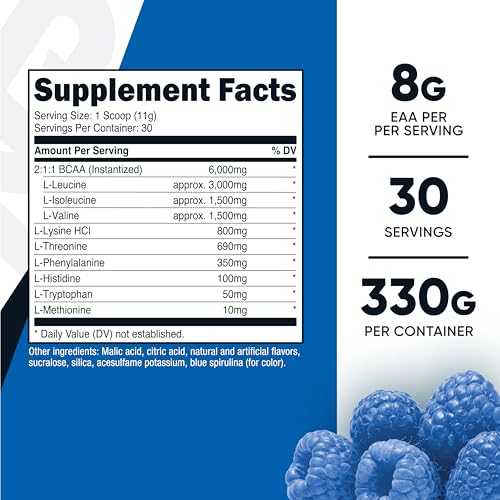 Image of Nutricost EAA Powder 30 Servings (Blue Raspberry) - Essential Amino Acids - Non-GMO, Gluten Free, Vegetarian Friendly (Pack of 2)