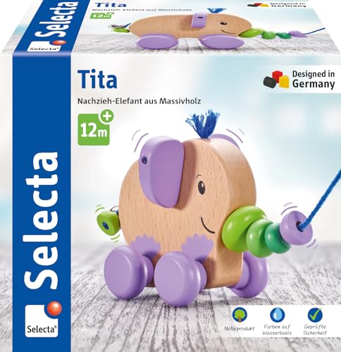 Selecta 62101 Tita Nachzieh-Elefant aus Holz 14 cm
