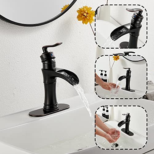 Oil-Rubbed-Bronze-Bathroom-Faucet-GGStudy-Waterfall-Single-Handle-One-Hole-Farmhouse-Bronze-Bathroom-Vanity-Faucet-Basin-Mixter-Tap-Deck-Mount-with-Drain-Assembly Oil Rubbed Bronze Bathroom Faucet GGStudy Waterfall Single Handle One Hole Farmhouse Bronze Bathroom Vanity Faucet Basin Mixter Tap Deck Mount with Drain Assembly