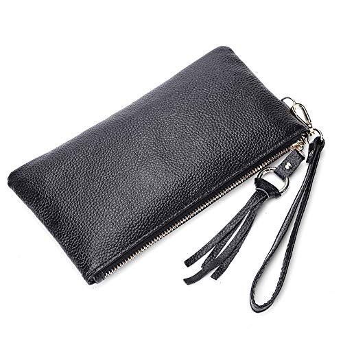 Women Leather Wristlet Bag Clutch Wallet Cell Phone Purse 8 Card Holder for iPhon XR 11 Pro Max 8 Plus Samsung Galaxy A10 A50 A70 Note9, Moto G7 Power G6,ASUS ROG Phone,Google Pixel 3a (Black)