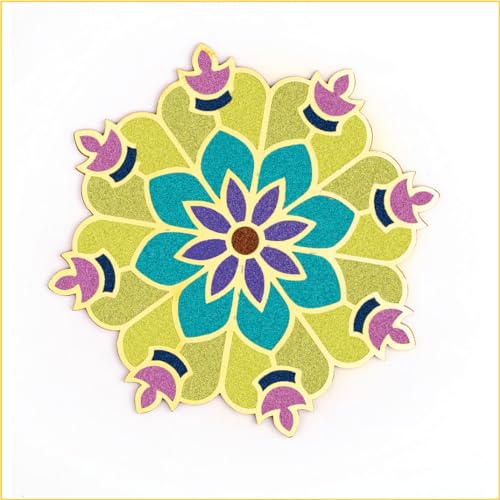 Image of TOTA Rangoli Stencil - Set of 2 Rangoli Colours + 1 MDF Stencils 6X6 inch | Reusable 3D Rangoli for Diwali Home Decoration Navratri Pongal Onam Puja