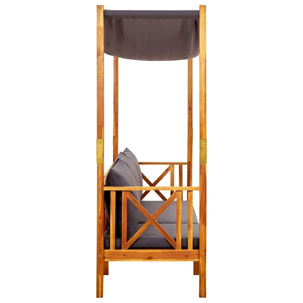 Panca da giardino con baldacchino in legno di acacia massello, letto da giorno esterno con cuscini imbottiti per un comfort ottimale, riparo solare per terrazza e giardino