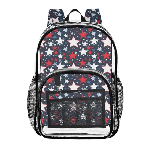 ALAZA Red White Blue Star Clear Backpack PVC Transparent Bookbag Heavy Duty for Student Boy Girl Kids Adult School Travel Work