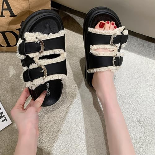 Women's Comfort Flat Sandals Double Buckle Adjustable Straps Flat Slides Footbed Suede4