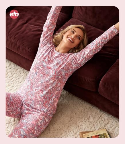 Image of ENJOYNIGHT Womens Pajama Set Cotton Pjs Long Sleeve Sleepwear with Pockets | Two Piece Crew Neck Sleep Set, Elastic Waist Long Pant, Lightweight Loungewear