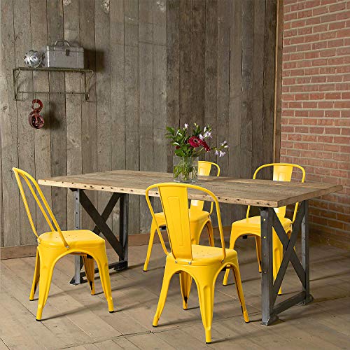 Image of Devoko Metal Indoor-Outdoor Chairs Distressed Style Kitchen Dining Chairs Stackable Side Chair with Back Set of 4 (Yellow)