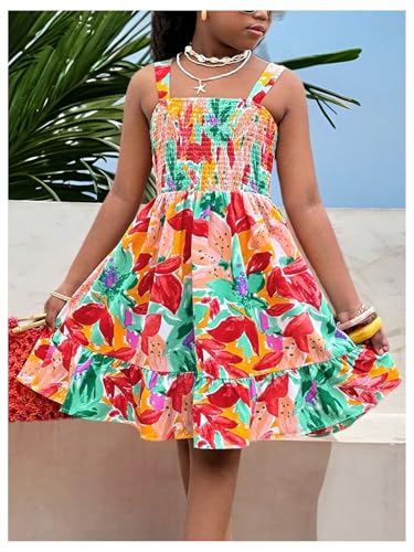 Girl's Tropical Bowknot Open Back Vacation Dresses Smocked Cut Out Sleeveless Flowy Short Dress4