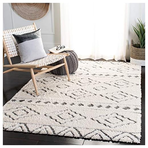 SAFAVIEH Sparta Shag Collection Accent Rug - 3' x 5', Ivory & Grey, Boho Tribal Design, Non-Shedding & Easy Care, 1.2-inch Thick Ideal for High Traffic Areas in Foyer, Living Room, Bedroom (SPG513C)