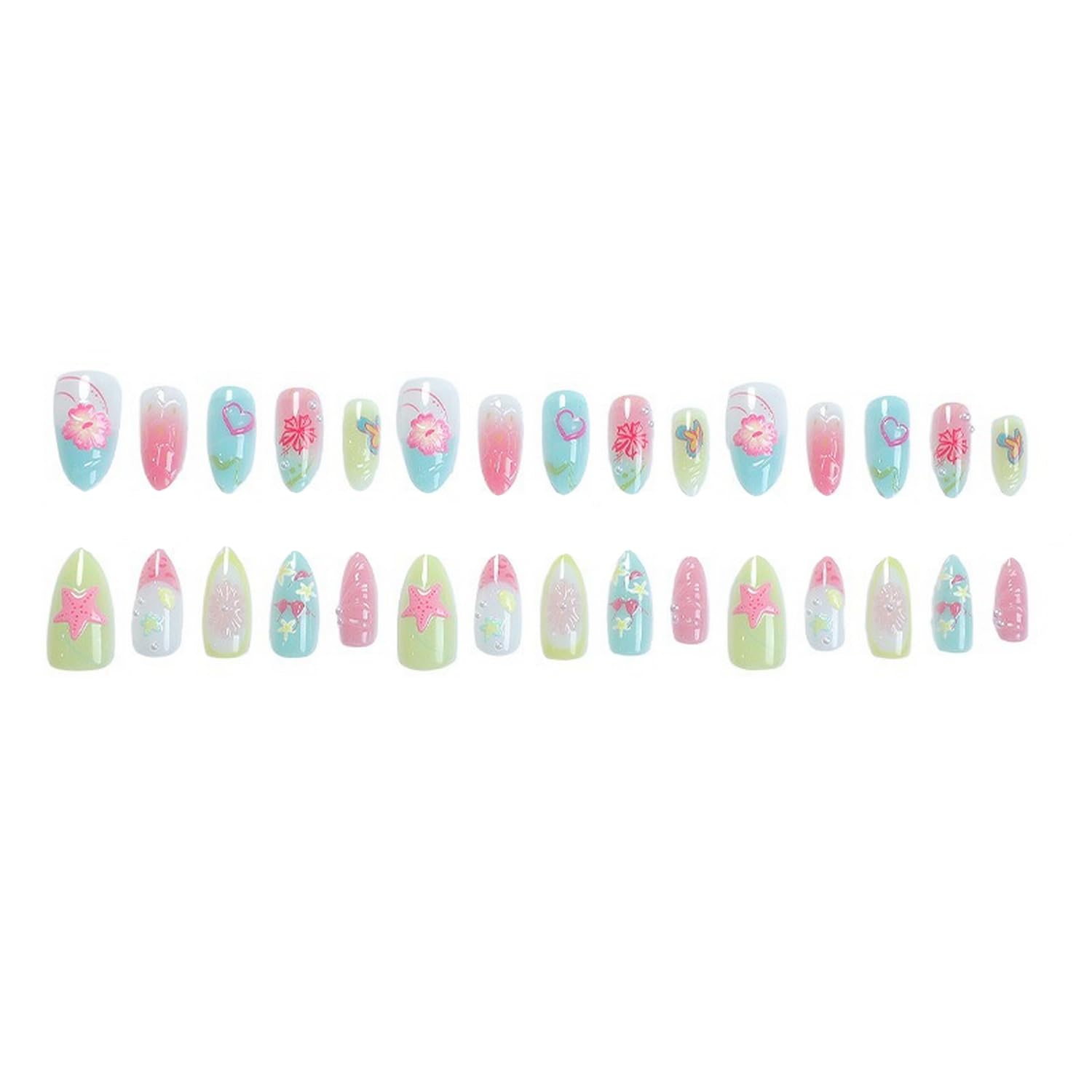 Amazon.com: 3D Press on Nails Medium Almond SWEKKE Summer Fake