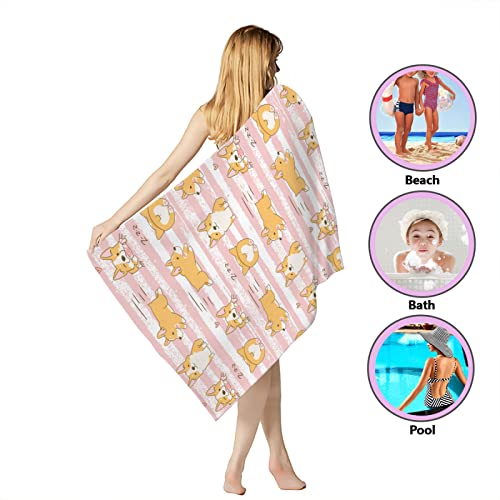 Sunuan Corgi Beach Towel Oversized Microfiber Quick Dry Bath Towels Gift Thick Sand Free Beach Towels For Kids Adult Travel Pool Swimming Camping (52"X33") #TOP2