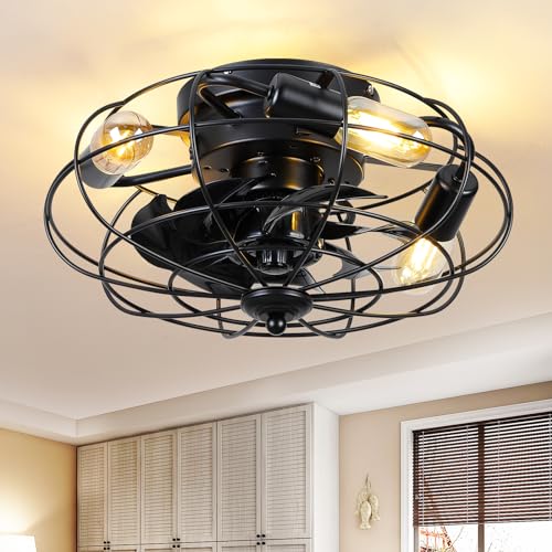 Mpayel 15" Flush Mount Caged Ceiling Fans with Lights, 3