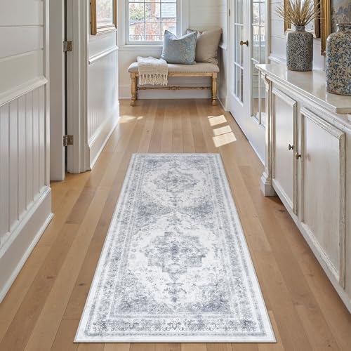 PureCozy Black Runner Rug 2x6 Hallway Machine Washable Kitchen Vintage Distressed Non Slip Long Carpet Indoor Retro Floral Bedroom Accent Throw Rug for Bathroom Office Laundry Dining Room 2'