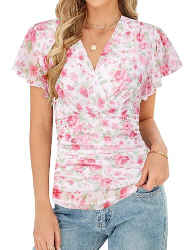 GRACE KARIN 2026 Womens Mesh Tops Summer Ruffle Sleeve...