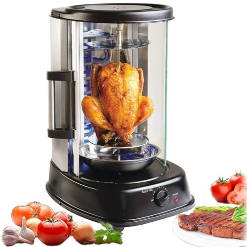Horno asador vertical de encimera, horno asador giratorio eléctrico sin humo de 21 L, 1380 W, resistente a las manchas, de bajo consumo con puerta resistente al calor, incluye rejilla para brochetas