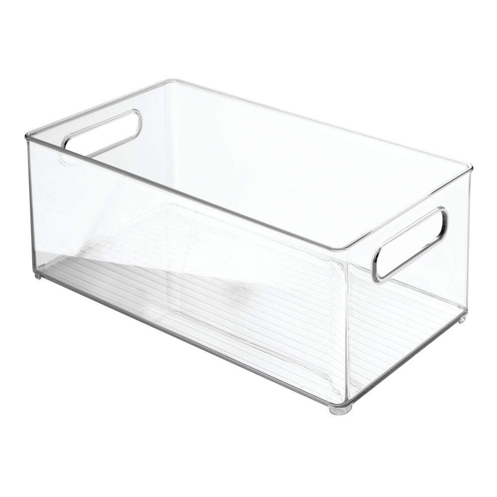 mDesign Tiefe Kunststoff-Aufbewahrungsbehälter, Büro-Organisation für Aktenschrank, Schrank, Regale und Schreibtisch – hält Notizblöcke, Stifte, Textmarker und Hefter – 2 Stück – transparent