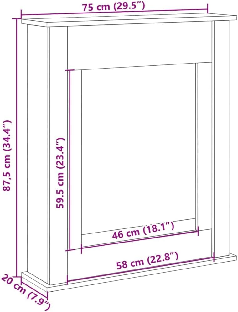 vidaXL Fireplace Surround Concrete Grey 29.5x7.9x34.4 Engineered Wood