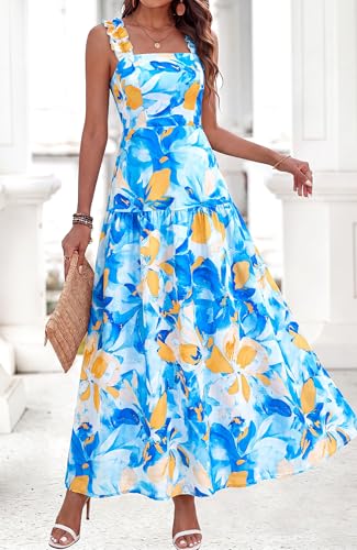 Image of BTFBM Dresses for Women Summer 2026 Formal Sleeveless Smocked Floral Long Wedding Guest Dress Party Spring