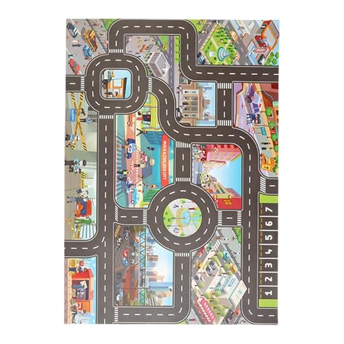 Spielmatte für Kinder auf der Fahrbahn - Aktivitätsdecke in Jumbo-Größe, waschbare Kippdecken, rutschfester Boden, detaillierter Stadtplan, Poolstaub | Wendereisestadtspielmatte für Kinder