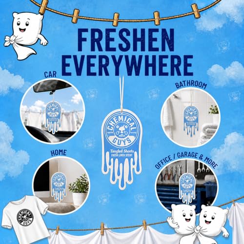 Image of Chemical Guys, Hanging Air Fresheners, Tangled Sheets Linen Scent, 12 Pack | Clean linen and soft cotton scent hanging fresheners refresh cars, home and garage, neutralizing odors, twelve