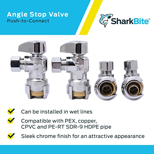 SharkBite 1/2 x 3/8 Inch Compression Angle Stop Valve, Pack of 4, Quarter Turn, Push to Connect Brass Plumbing Fitting, PEX Pipe, Copper, CPVC, PE-RT, HDPE, 23036LFA4 by SharkBite - Image 4