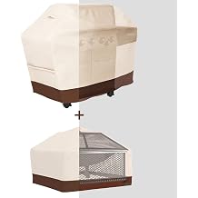 Tuyeho Square Fire Pit Cover 36 & Grill Cover 58, Waterproof 600D Heavy Duty Furniture Cover, UV Resistant for Your Fire Bowl & Gas BBQ Grill Set Beige & Brown