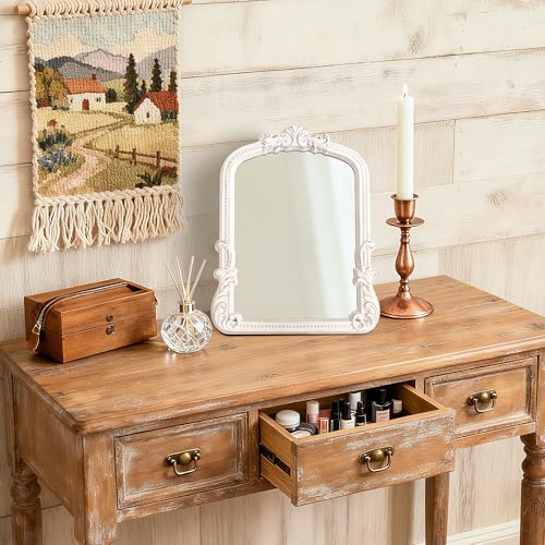 Image of Vintage Vanity White 9.5x12 Small Dresser Table Arch Stand Mirror