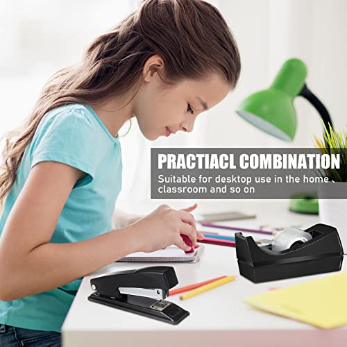 Thenshop Desk Staplers Tape Dispensers Sets Black Staplers For Desk Office Stapler With 6000 Standard Staples Black Tape Holder Desktop Tape Dispenser With 6 White Tape For Office School (12) #TOP6