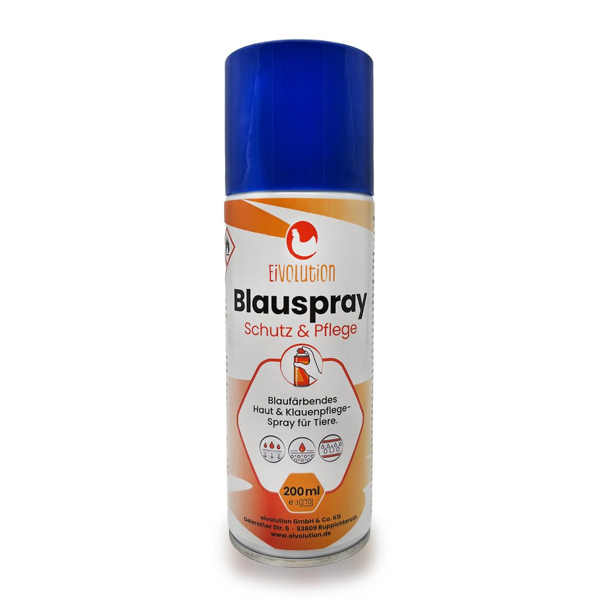 eivolution Blauspray für Hühner und Nutztiere, Wundspray zur Hautpflege mit Dexpanthenol und Oreganoöl, 200 ml