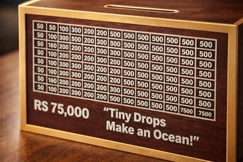 Image of Dr.MASHUR Wooden Money Saving Challenge Box with Printed Amount Board for Cash and Coin Collection, Reusable Saving Box for Kids and Adults (Pen 75k Money box-2pc, 2, Count)