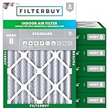Filterbuy 18x20x4 Air Filter MERV 8 Dust Defense (6-Pack), Pleated HVAC AC Furnace Air Filters Replacement (Actual Size: 17.50 x 19.50 x 3.63 Inches)