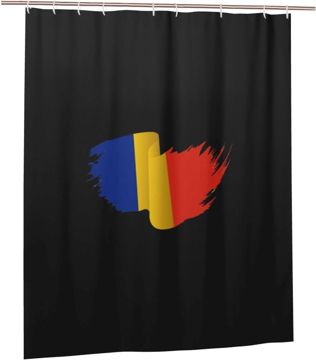 Romania Flag Bathroom Fabric Shower Curtain with 12 Buckles and Hooks, Washable, Waterproof, 60x72 Inches