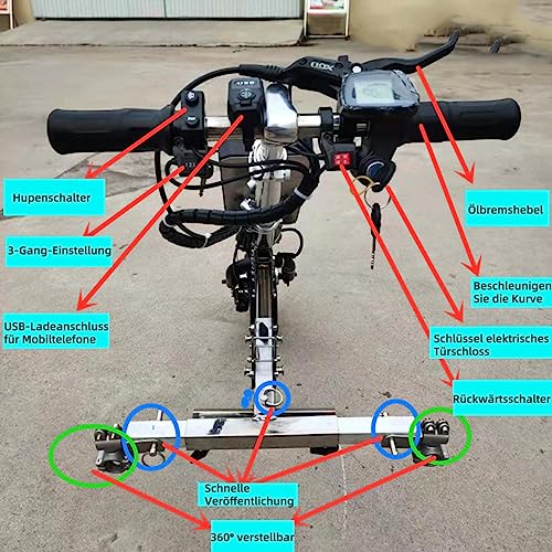 Foto von 500 W Rollstuhl-Zuggerät Elektrorollstuhl 17 Ah Lithiumbatterie Reichweite 65 km 3 Geschwindigkeiten einstellbar 12-Zoll-Räder LCD-Display, geeigneter Sportrollstuhldurchmesser 20-26 mm,B