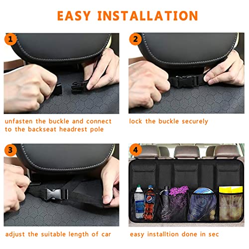 Image of EldHus Rear Car Organizer Storage Trunk Back Seat Organizer Car Backseat Organizer Storage with Pockets, Cloth, Black