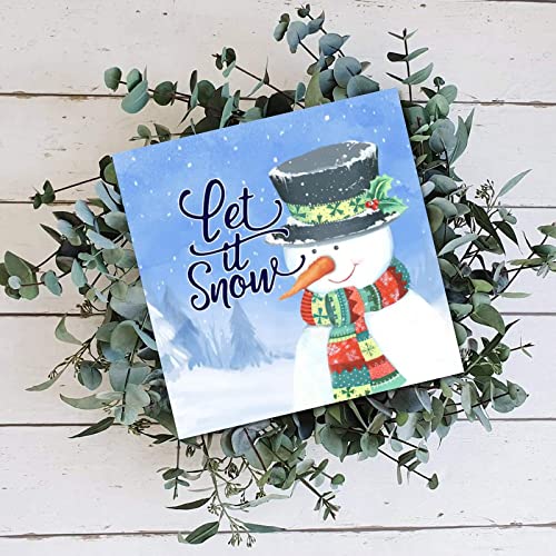 Letrero de madera de Navidad con texto en inglés "Let It Snow Muñeco de Nieve" Feliz Brillante Invierno Estilo Casa de Campo Decoración de Pared Vintage para Regalo de Boda Aniversario Decoración de