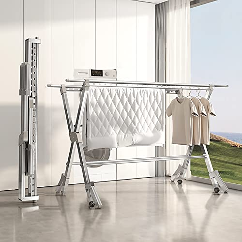 物干しラック 伸縮式多機能ハンガーラック キャスター付き 大容量 折りたたみ アルミニウム合金 物干しスタンド 頑丈 錆びない 風に強い 長さ調節可能153-240cm 組立不要 省スペース 花粉 梅雨対策 室内 屋外 ベランダ (Color : Silv
