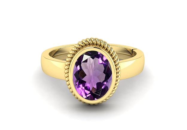 DINJEWEL 10.00 Ratti/10.25 Carat Natural Purple/Amethyst Gemstone Statement Gold Plated Adjustable Ring For Women And Men