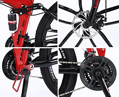 Mountainbike für Erwachsene faltende Fahrräder 26Zoll Klappfahrrad Doppelschockabsorption Fahrrad für Junge Mädchen,Scheibenbremse vorne und hinten - 27Gang-Schaltung für Radfahren im Freien/red – Bild 7