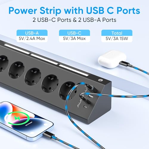 Multiprise USB C avec interrupteur et câble long 2m de protection surtension