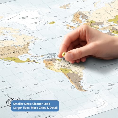 Image of IPIC - Custom Framed World Maps for Wall Decor, Push Pin Map Decor to Mark Travels, Personalized Artwork with Names and Message on, World Travel Map Print for Home, Office, Study, and RV