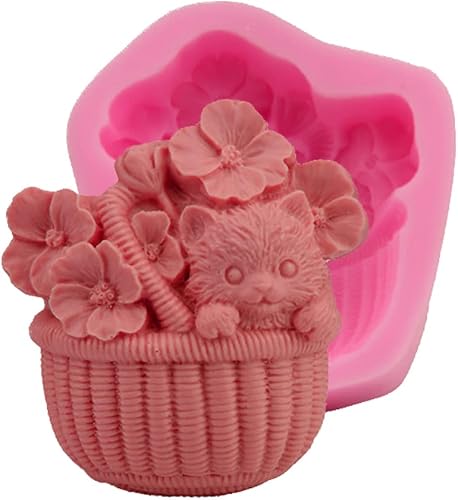 Playing Mold Precioso gato en flor azul jabón molde de silicona para bricolaje jabón pastelería pastel yeso arcilla chocolate decoración