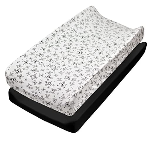 Image of HonestBaby unisex baby Organic Cotton Changing Pad Covers (Set of Two) Winter Accessory Set, Tossed Skulls/Black, One Size US