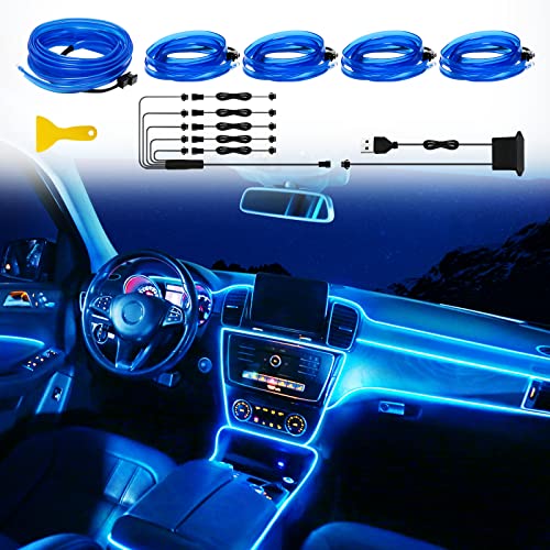 El Wire Car Led Interior Strip Light, Usb Auto Neon Wire Lights With 6Mm Sewing Edge-5 In 1 23Ft Glowing Electroluminescent (El) Wire, Ambient Lighting Kit Car Decorations Interior Accessories (Blue) #TOP4