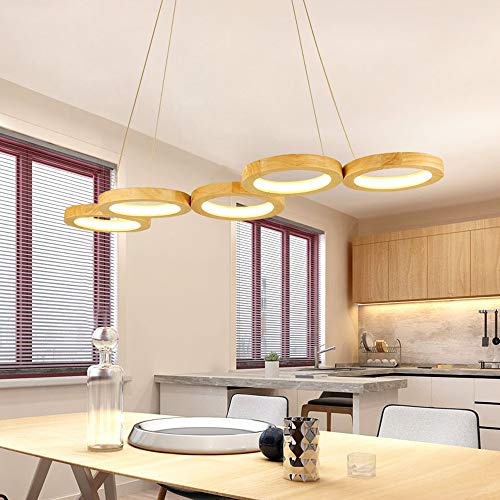 Suspension anneau LED bois dimmable L75cm avec télécommande